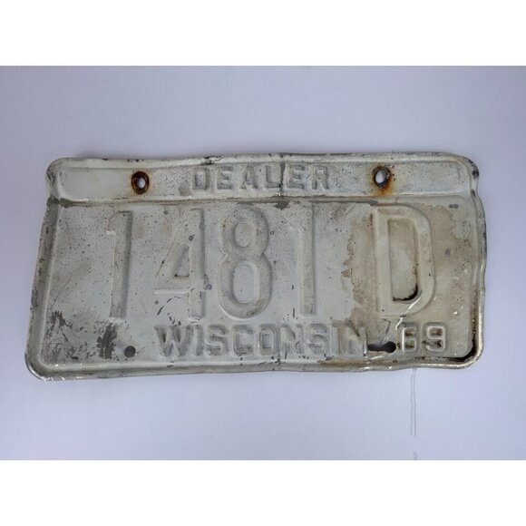 1969 Wisconsin Dealer License Plate 1481-D All White America's Dairyland State - Picture 1 of 2